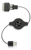 Adaptador USB estándar retráctil Scosche para micro USB y Apple de 30 clavijas